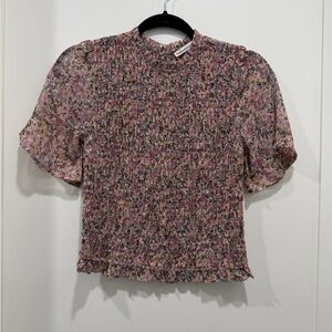 Abercrombie Floral Smocked Neck Top XS Lightweight Feminine Blouse